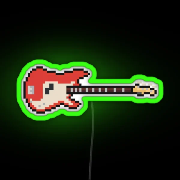 Pixel Vintage Red Bass Guitar RGB Neon Sign