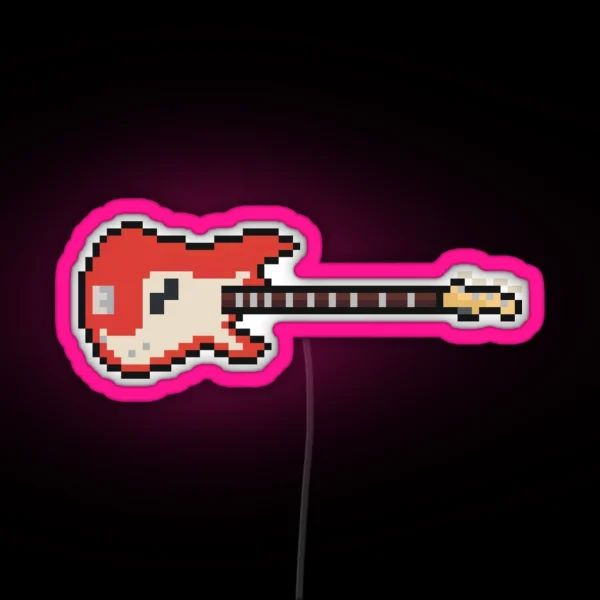 Pixel Vintage Red Bass Guitar RGB Neon Sign