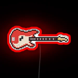 Pixel Vintage Red Bass Guitar RGB Neon Sign