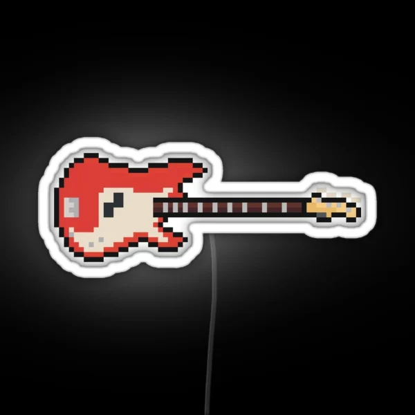 Pixel Vintage Red Bass Guitar RGB Neon Sign
