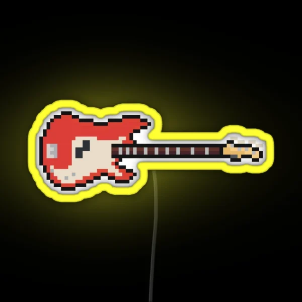 Pixel Vintage Red Bass Guitar RGB Neon Sign