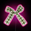 Vibrant Plaid Green Bow Accent Wall Decoration with Neon Sign Effect