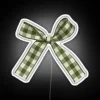 Neon Plaid Bow Sign with Green Accents and Glowing Effects