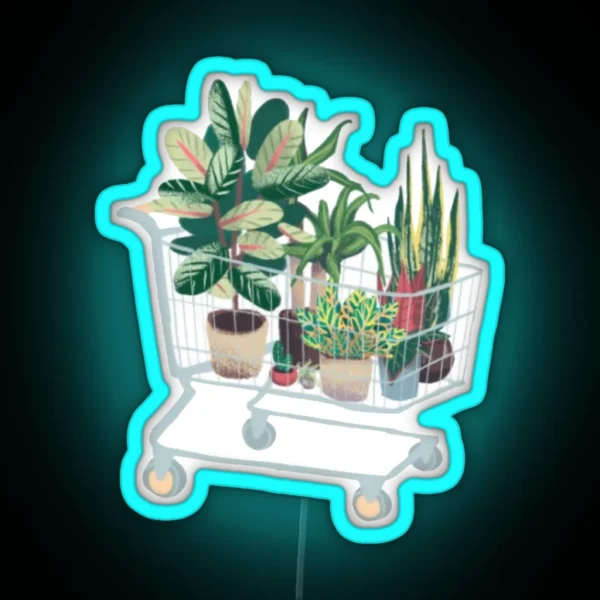 Plant In Shopping Cart RGB Neon Sign