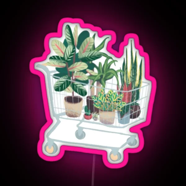 Plant In Shopping Cart RGB Neon Sign