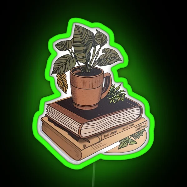 Plant Mug Book Pile RGB Neon Sign