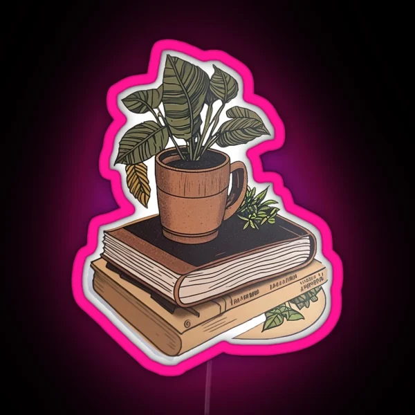Plant Mug Book Pile RGB Neon Sign