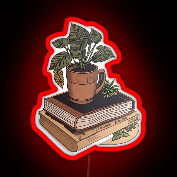 Plant Mug Book Pile RGB Neon Sign