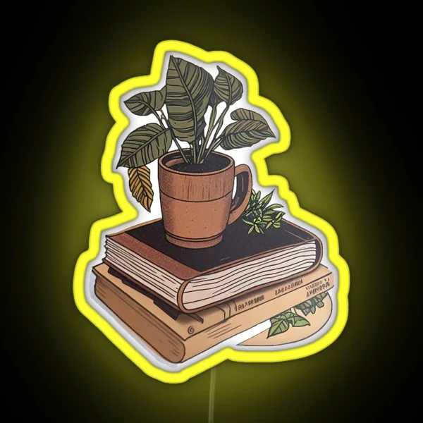 Plant Mug Book Pile RGB Neon Sign