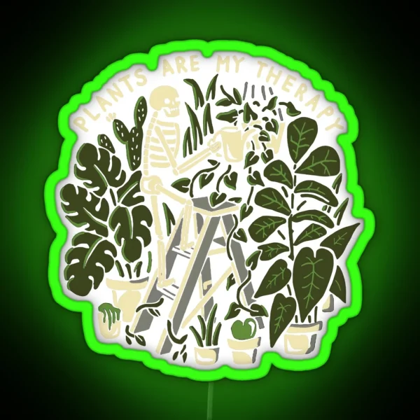 Plants Are My Therapy Skeleton RGB Neon Sign