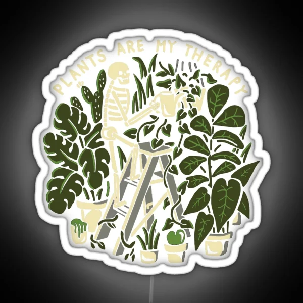 Plants Are My Therapy Skeleton RGB Neon Sign