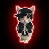 Electric pink and blue glow of Playboi Kitty's neon logo