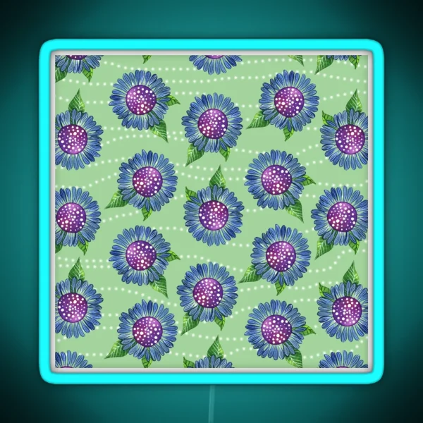 Playful Blue And Purple Flower Pattern RGB Neon Sign