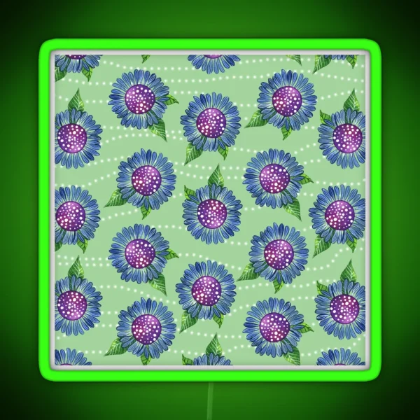 Playful Blue And Purple Flower Pattern RGB Neon Sign