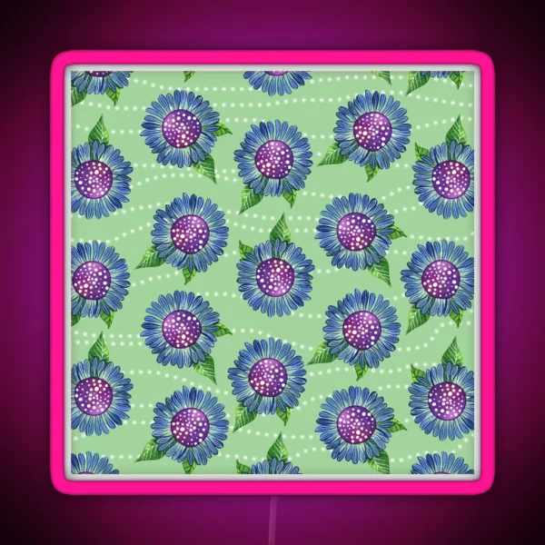 Playful Blue And Purple Flower Pattern RGB Neon Sign