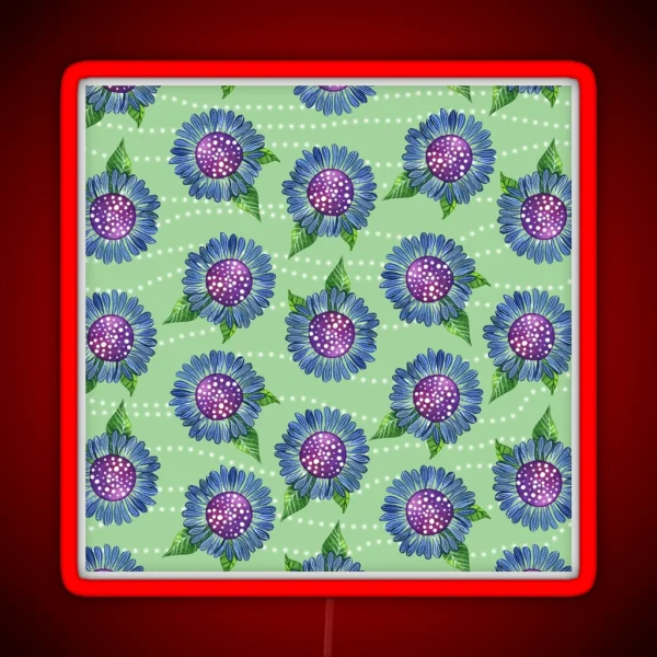 Playful Blue And Purple Flower Pattern RGB Neon Sign