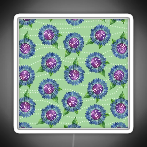 Playful Blue And Purple Flower Pattern RGB Neon Sign