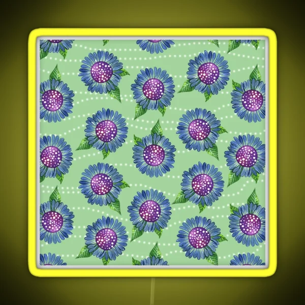 Playful Blue And Purple Flower Pattern RGB Neon Sign