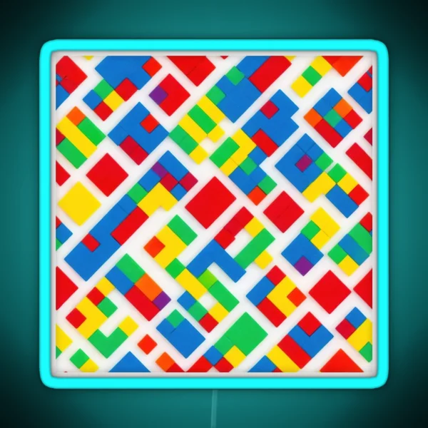 Playful Brick Motifs Colorful Pattern RGB Neon Sign