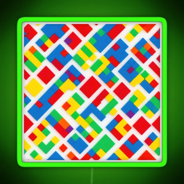 Playful Brick Motifs Colorful Pattern RGB Neon Sign