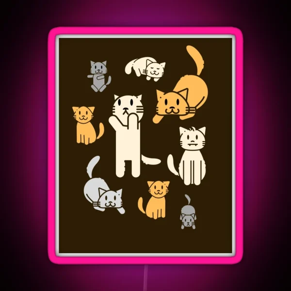 Playful Cat Pattern Background RGB Neon Sign