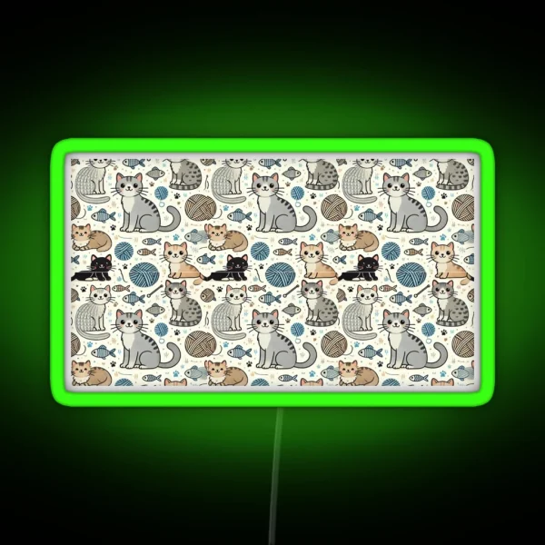 Playful Cats Seamless Pattern RGB Neon Sign