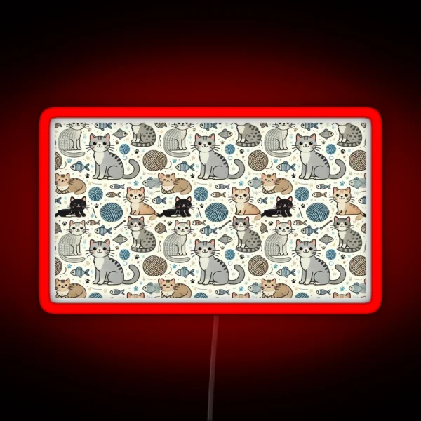 Playful Cats Seamless Pattern RGB Neon Sign