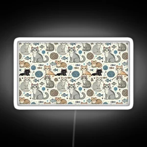Playful Cats Seamless Pattern RGB Neon Sign