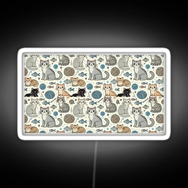Playful Cats Seamless Pattern RGB Neon Sign