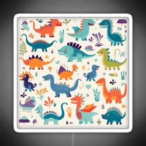 Playful Dinosaur Friends Design A Pattern With Adorable Dinosaurs RGB Neon Sign