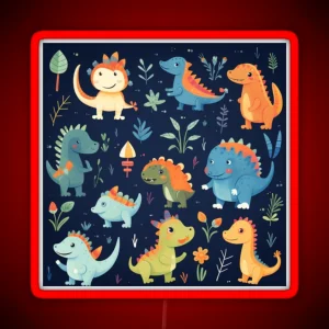 Playful Dinosaur Friends Design A Pattern With Adorable Dinosaurs RGB Neon Sign