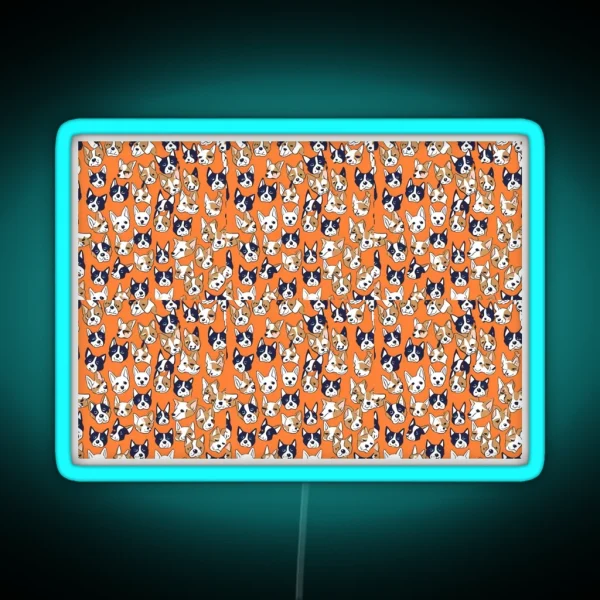 Playful Dog Faces Seamless Pattern RGB Neon Sign