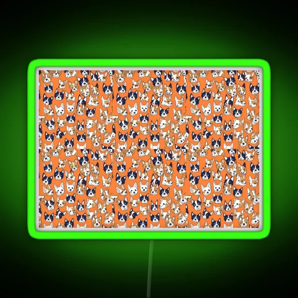 Playful Dog Faces Seamless Pattern RGB Neon Sign