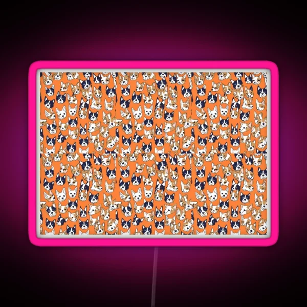 Playful Dog Faces Seamless Pattern RGB Neon Sign