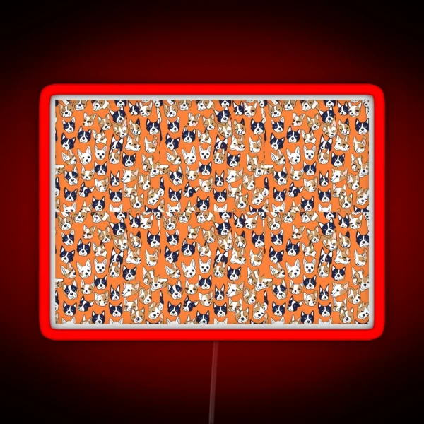 Playful Dog Faces Seamless Pattern RGB Neon Sign