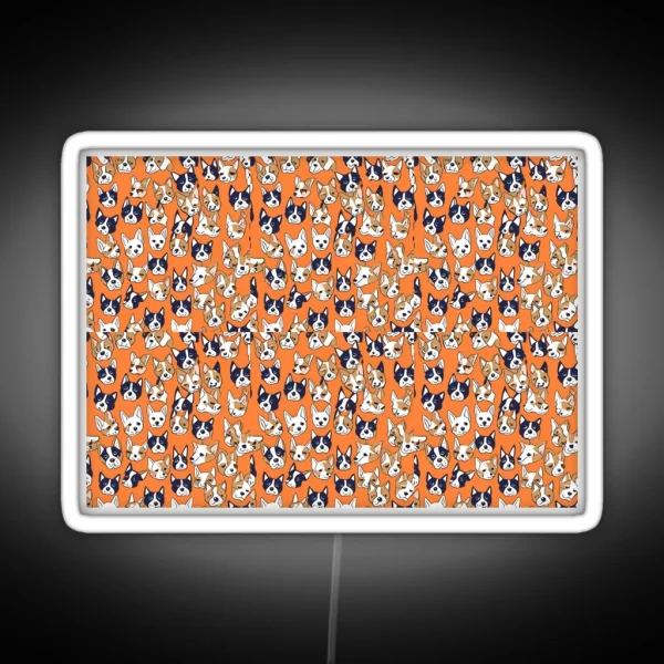 Playful Dog Faces Seamless Pattern RGB Neon Sign