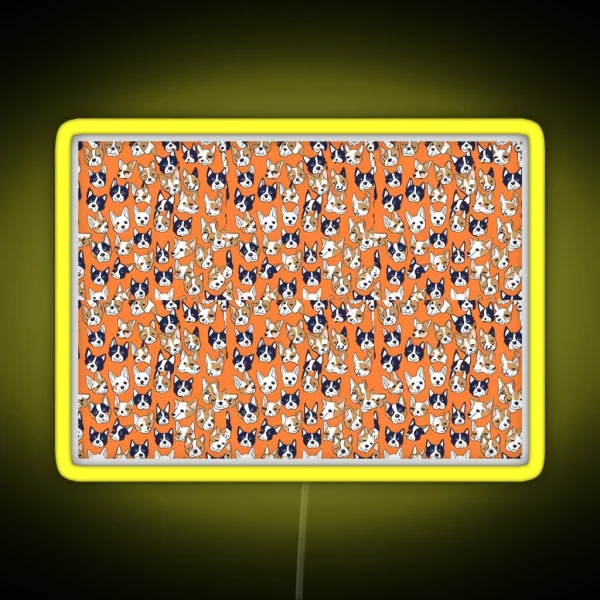 Playful Dog Faces Seamless Pattern RGB Neon Sign