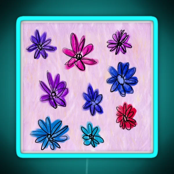 Playful Flowers Pattern RGB Neon Sign