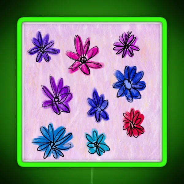 Playful Flowers Pattern RGB Neon Sign