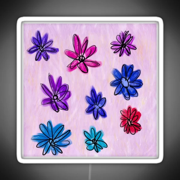 Playful Flowers Pattern RGB Neon Sign