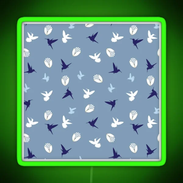 Playful Hummingbirds Blue RGB Neon Sign