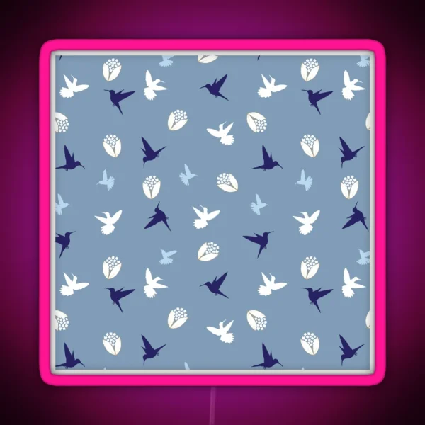 Playful Hummingbirds Blue RGB Neon Sign