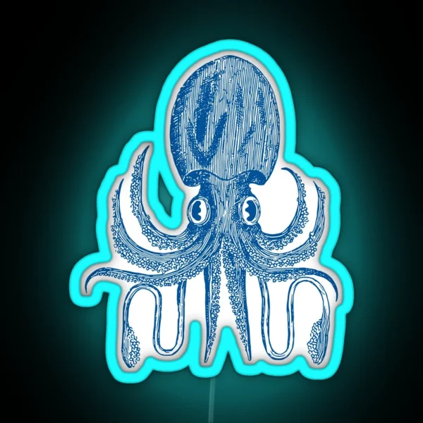 Playful Octopus Block Print Pattern In Pink RGB Neon Sign
