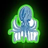 Whimsical octopus block print wall art with pink blue neon glow