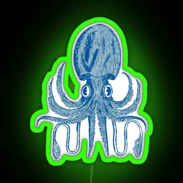 Playful Octopus Block Print Pattern In Pink RGB Neon Sign