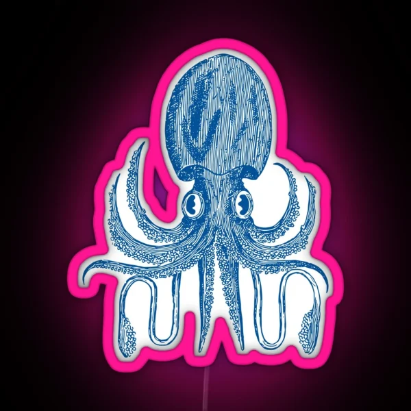 Playful Octopus Block Print Pattern In Pink RGB Neon Sign