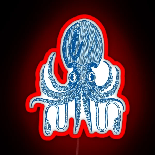 Playful Octopus Block Print Pattern In Pink RGB Neon Sign