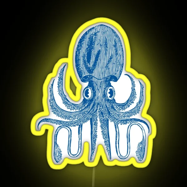 Playful Octopus Block Print Pattern In Pink RGB Neon Sign