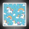 Vibrant, colorful unicorns swirl in dazzling neon lights background.