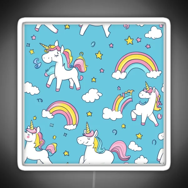 Playful Unicorns Seamless Pattern RGB Neon Sign